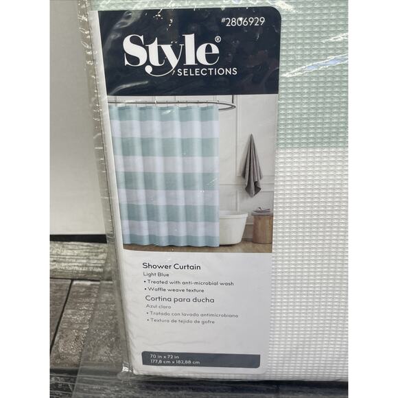 Style Selections Shower Curtain Blue Stripes Anti Microbial 70”x72”. {51}. - Picture 3 of 10